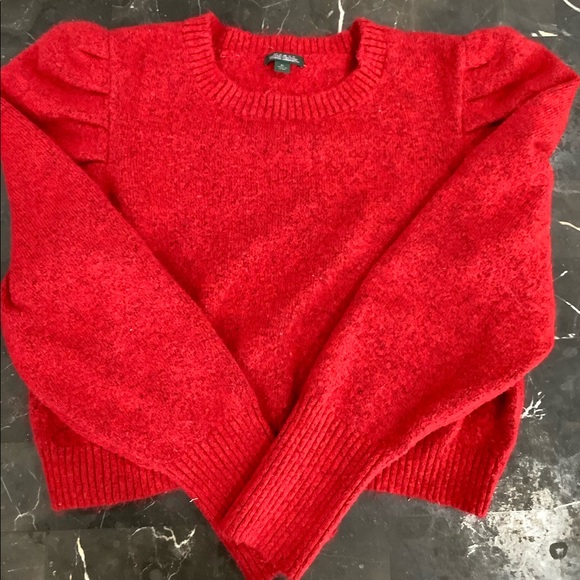 ❤️ Red Crop Sweater with Puffed Shoulder Sleeves - Picture 1 of 5